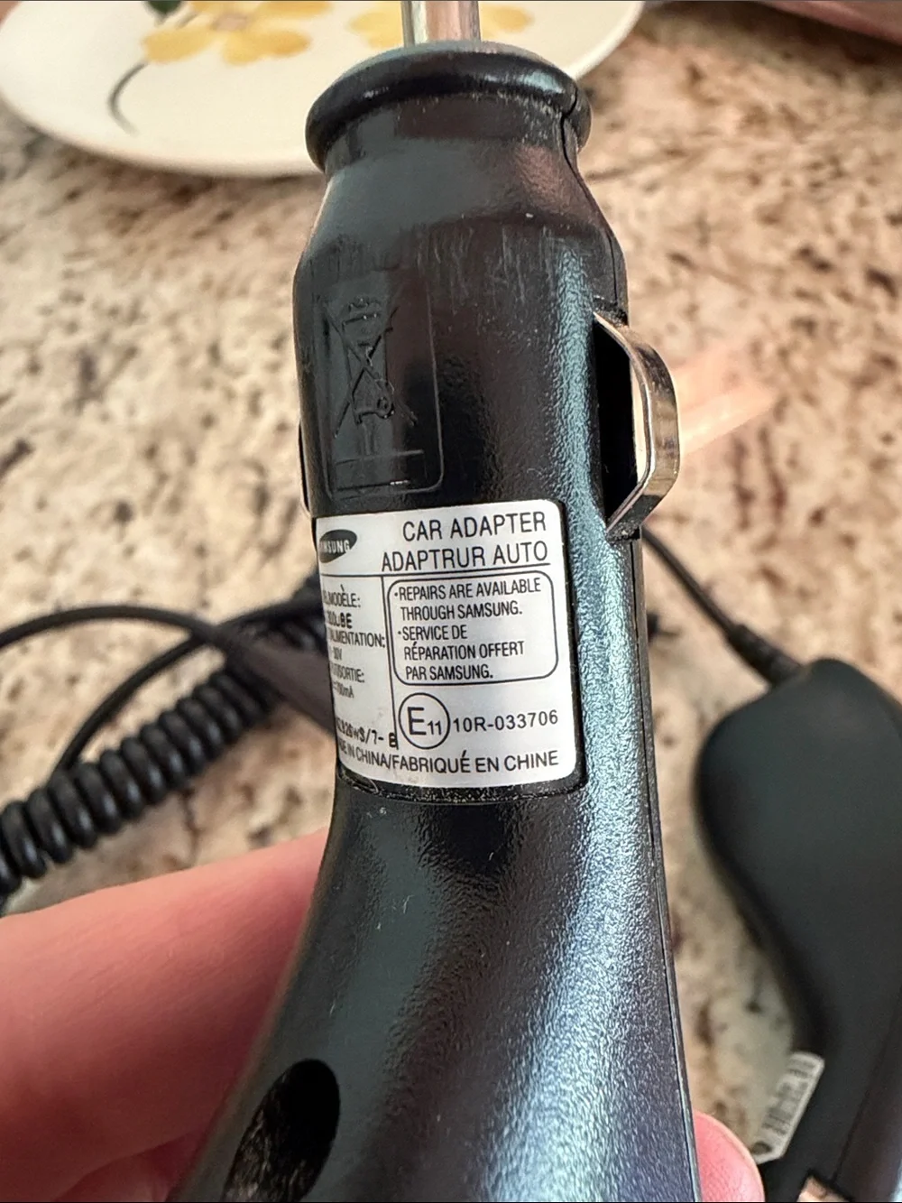 2 Samsung Black In-Car Chargers with Coiled Cable